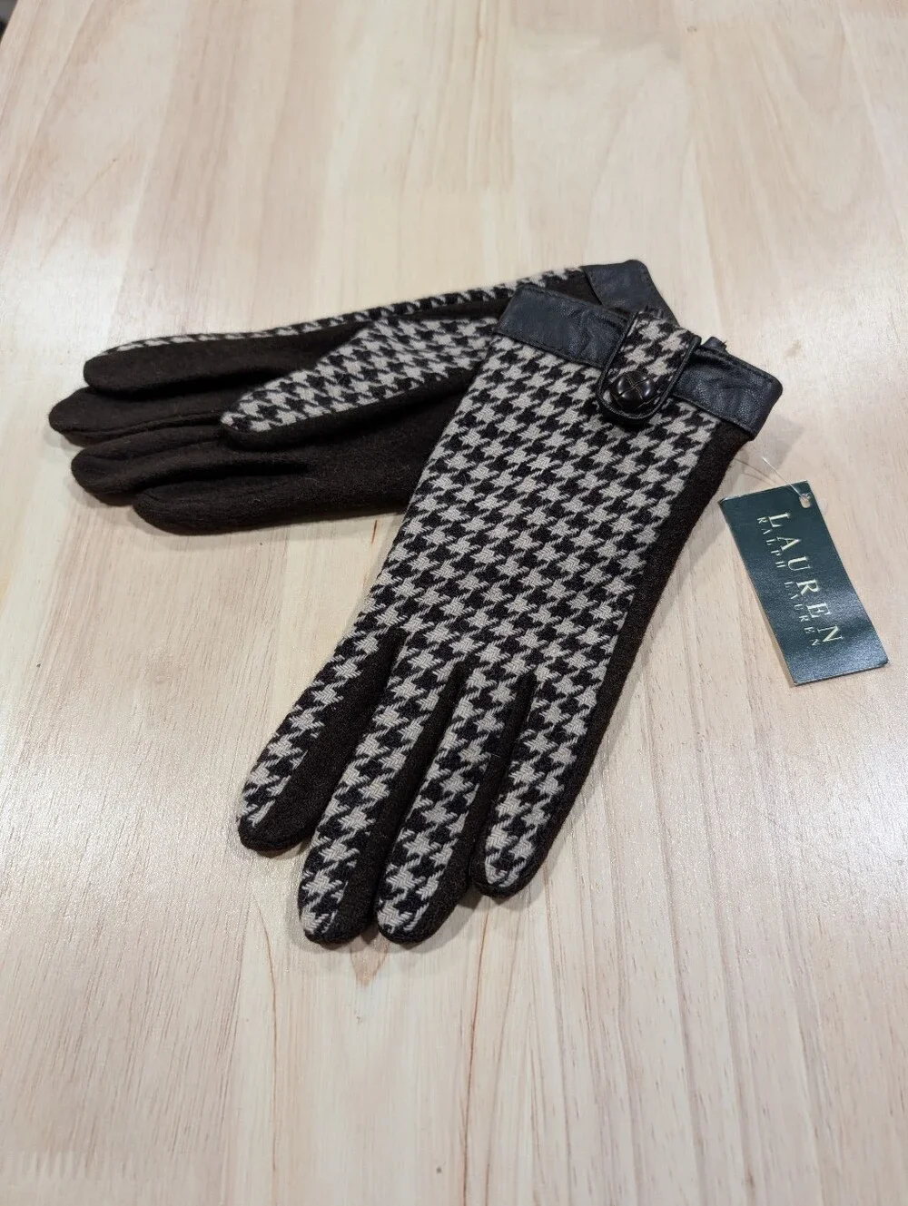 Lauren Ralph Lauren Black and Cream Houndstooth Women's Dress Gloves